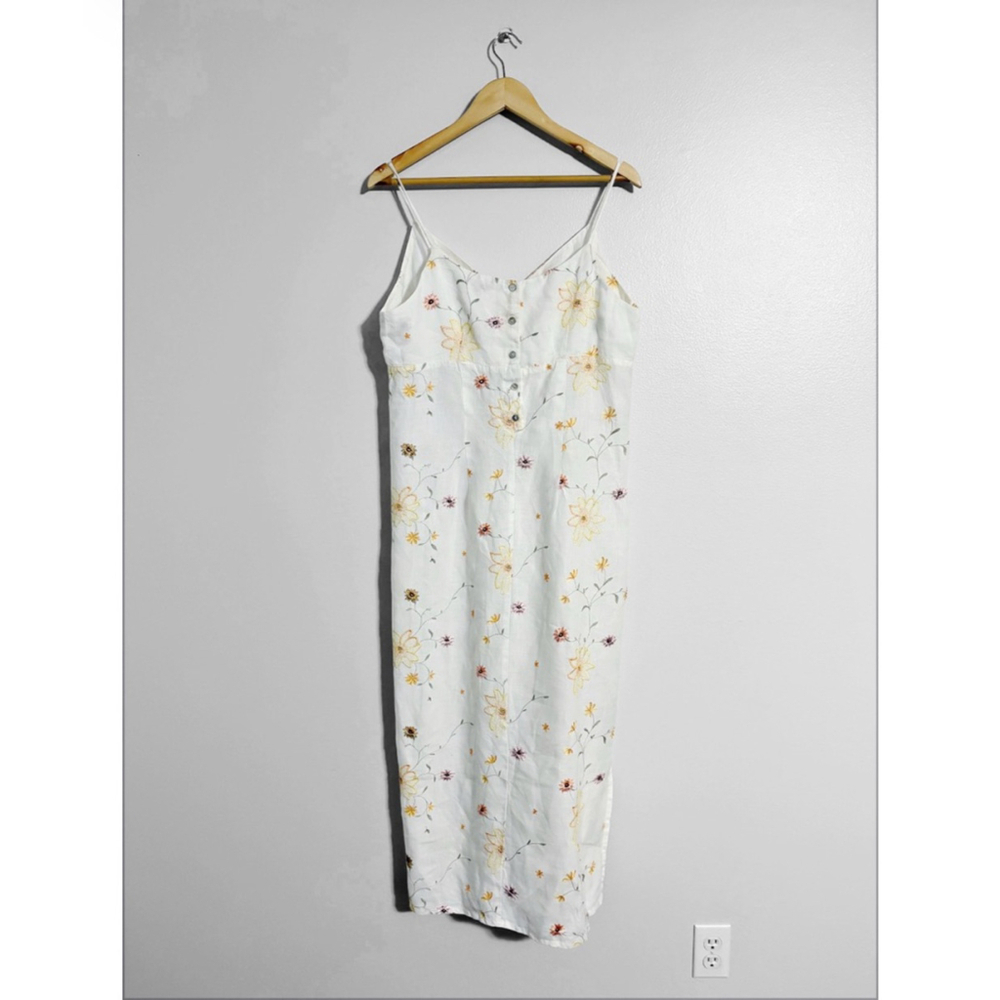Vintage Embroidered Cottage Core Floral Linen Dainty Maxi or Midi Dress - Picture 4 of 8